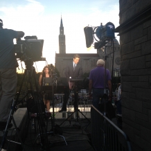 ABC News anchor David Muir on the air from the rooftop of Father O’Connell Hall.