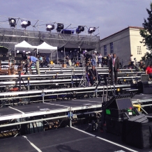 A 10-tiered riser on the University Mall accommodated more than 350 media representatives.