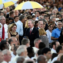 CUA President in the midst of the crowd at the papal Mass.