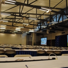 The Great Room of the Pryzbyla Center was set up as a filing center to accommodate 300 journalists.