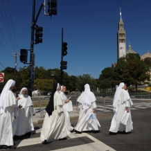 Dominican Sisters Crossing the Street to Attend the Papal Mass