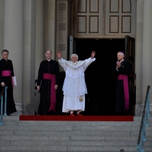 Pope Benedict XVI with Cardinal Donald Wuerl and Monsignor Walter Rossi, rector of the Basilica of the National Shrine of the Immaculate Conception