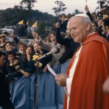 Pope John Paul II speaks to members of the Catholic University community during his 1979 visit to campus.