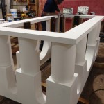 Deacon Dave Cahoon, a carpenter and ordained deacon for the Archdiocese of Washington, works on the altar that will be used by Pope Francis as he celebrates the canonization Mass of Junipero Serra at the Basilica of the National Shrine of the Immaculate Conception in September. The altar was designed by three recent architecture graduates.