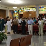 People pray in church.