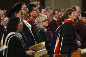 Faculty members dressed in full academic regalia attend this year's Mass of the Holy Spirit. 