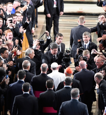 Pope Greating Seminarians and Nuns inside the Basilica