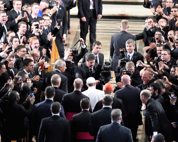 Pope Greating Seminarians and Nuns inside the Basilica