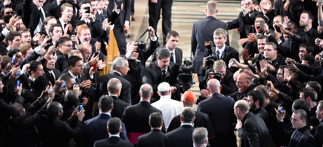 Pope Greating Seminarians and Nuns inside the Basilica