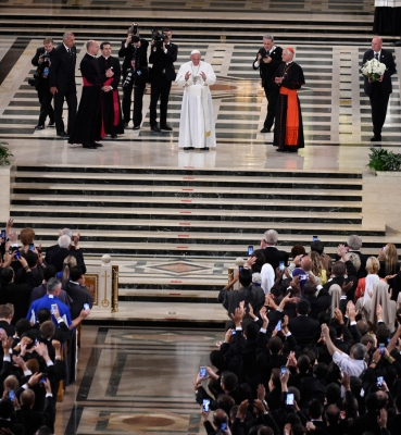 Pope Francis Inside the Basilica with seminarians and religious novices