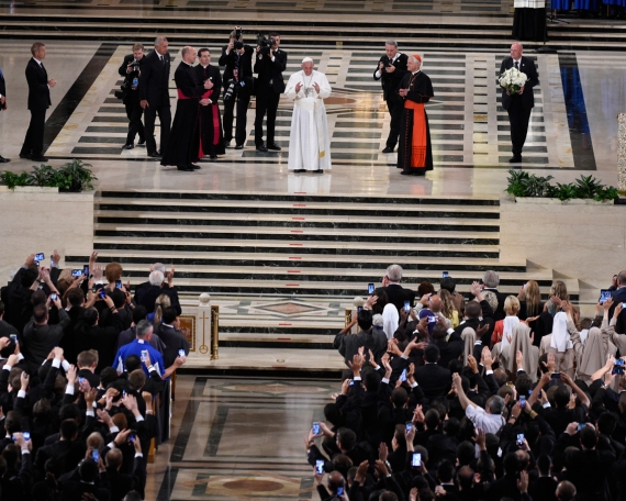 Pope Francis Inside the Basilica with seminarians and religious novices