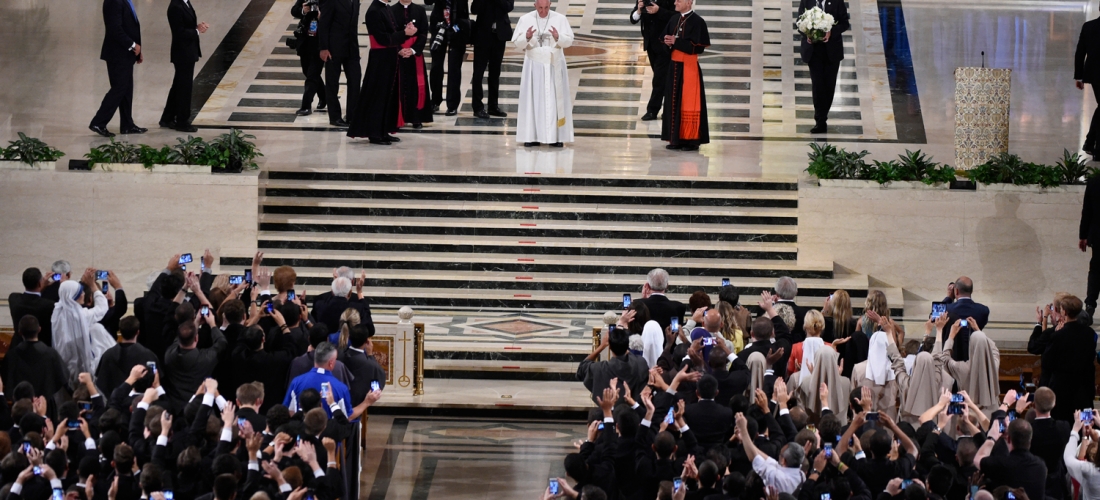 Pope Francis Inside the Basilica with seminarians and religious novices