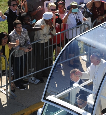 Pope Francis Greeting the Crowd Gathered for the Mass