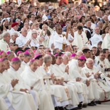 Bishops and priests who concelebrated the Mass seated in front of the altar