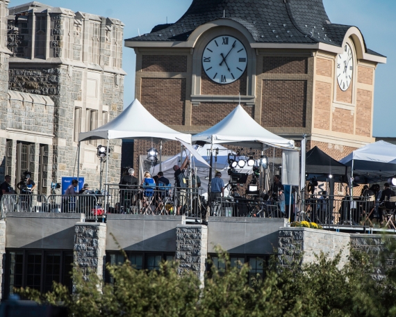 A view from the riser of the NBC rooftop studios on Father O’Connell Hall.