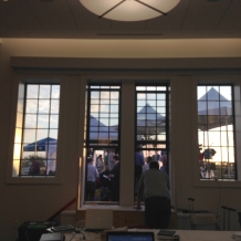 A conference room window provided access to the roof on the west end of Father O’Connell Hall.