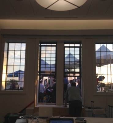 A conference room window provided access to the roof on the west end of Father O’Connell Hall.