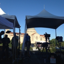 Several news outlets set up operations on the rooftops of CUA buildings.