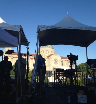 Several news outlets set up operations on the rooftops of CUA buildings.