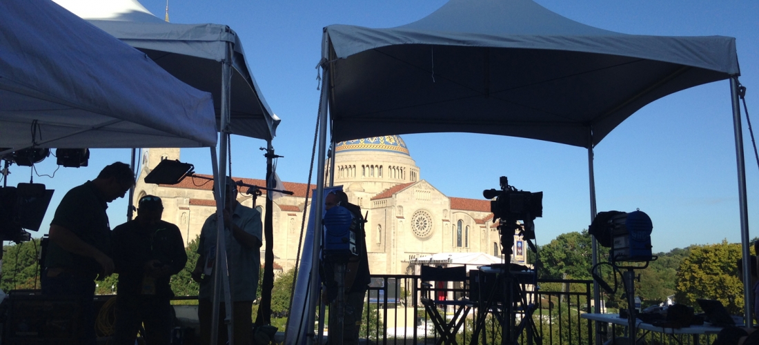 Several news outlets set up operations on the rooftops of CUA buildings.
