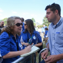 CUA student being interviewed by a reporter