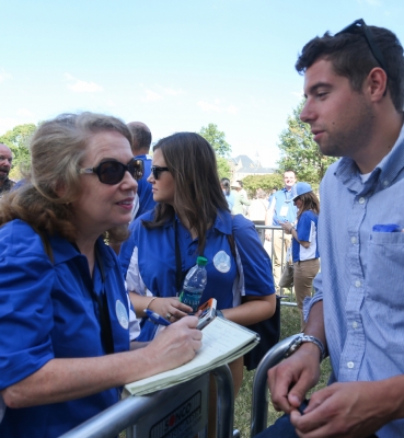 CUA student being interviewed by a reporter