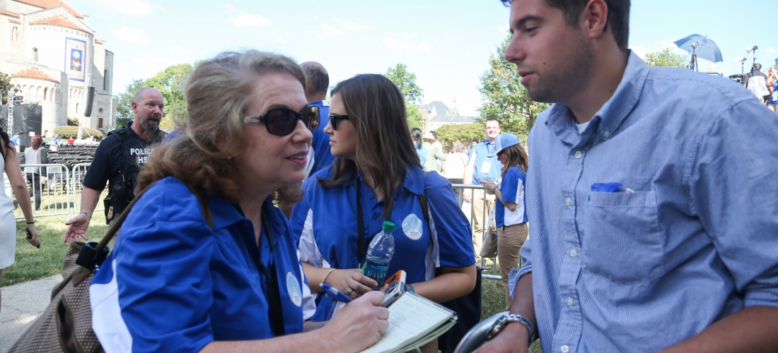 CUA student being interviewed by a reporter