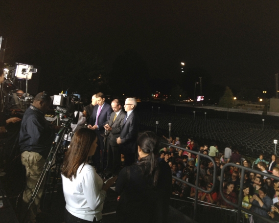 The Anderson Cooper 360 news show being broadcast live from the CUA University Mall.