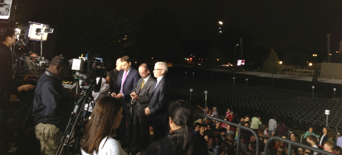 The Anderson Cooper 360 news show being broadcast live from the CUA University Mall.