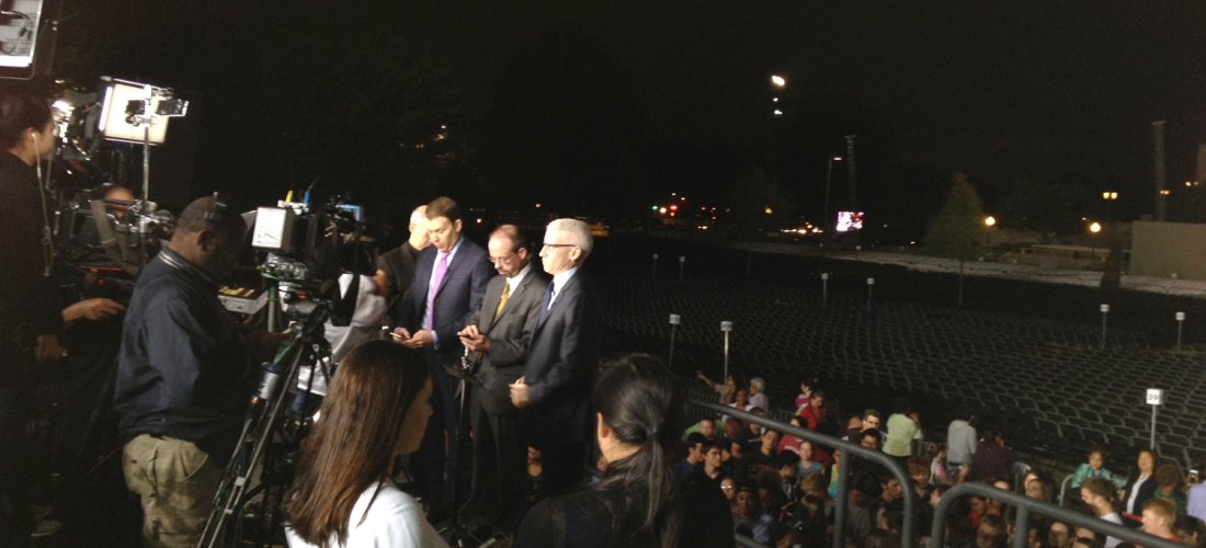 The Anderson Cooper 360 news show being broadcast live from the CUA University Mall.