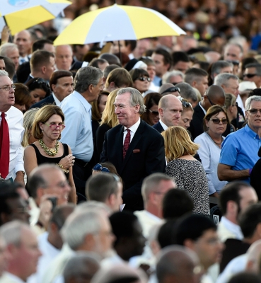 CUA President in the midst of the crowd at the papal Mass.