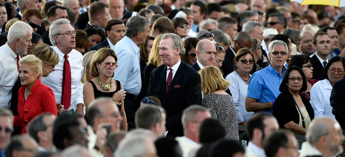 CUA President in the midst of the crowd at the papal Mass.