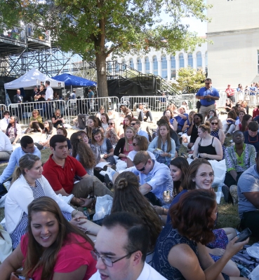 Students and other guests arrived early to hold their spots in the stand-room-only areas.