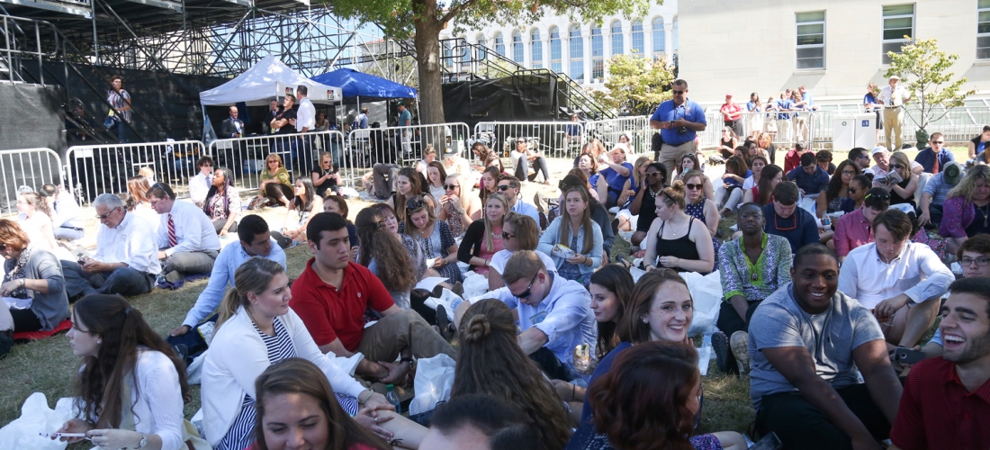 Students and other guests arrived early to hold their spots in the stand-room-only areas.