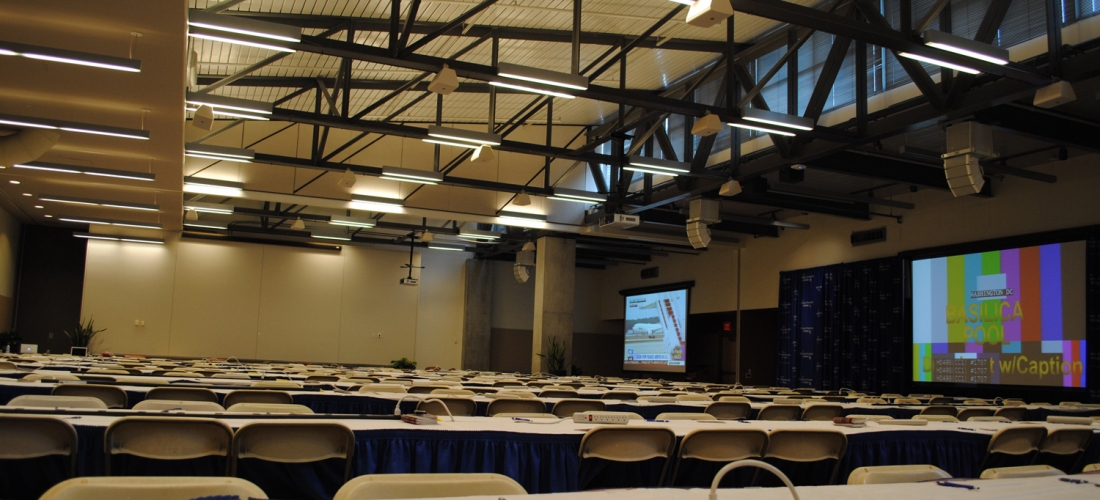 The Great Room of the Pryzbyla Center was set up as a filing center to accommodate 300 journalists.