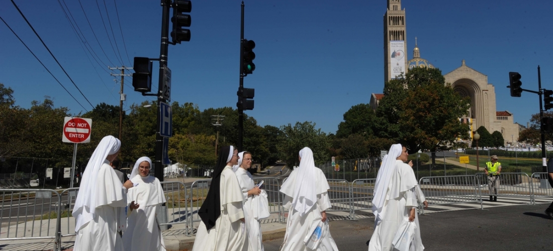 Dominican Sisters Crossing the Street to Attend the Papal Mass