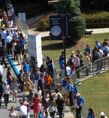 People Gathered at the Mass Venue