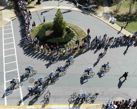 Police Cycling in front of McMahon Hall