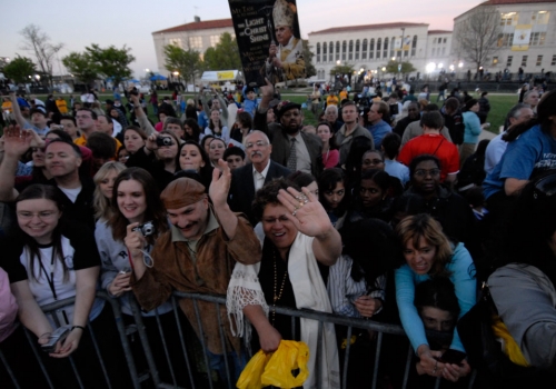 Thousands gathered on the campus to welcome Pope Benedict XVI on Wednesday, April 16, 2008.
