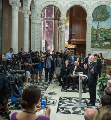 Dozens of media representatives gathered at Washington’s Cathedral of St. Matthew the Apostle  for the official announcement