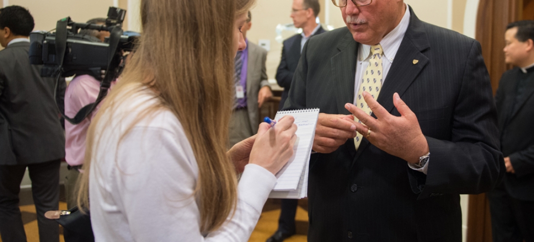 Frank Persico, CUA vice president for university relations and chief of staff responds to a reporter’s question