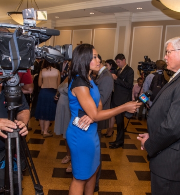 CUA Vice President for University Relations talks with NBC news reporter