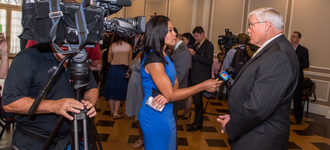 CUA Vice President for University Relations talks with NBC news reporter