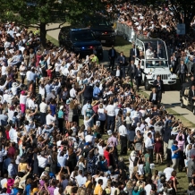 Pope Francis in the Popemobile on CUA Campus