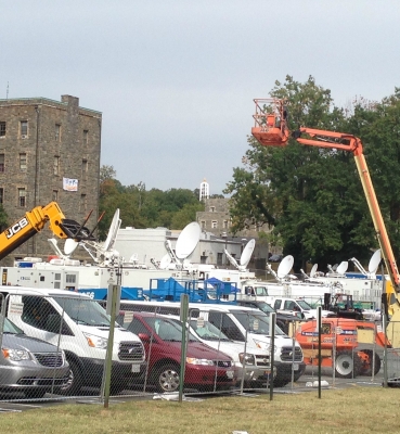 Media Trucks Parked in McMahon lot