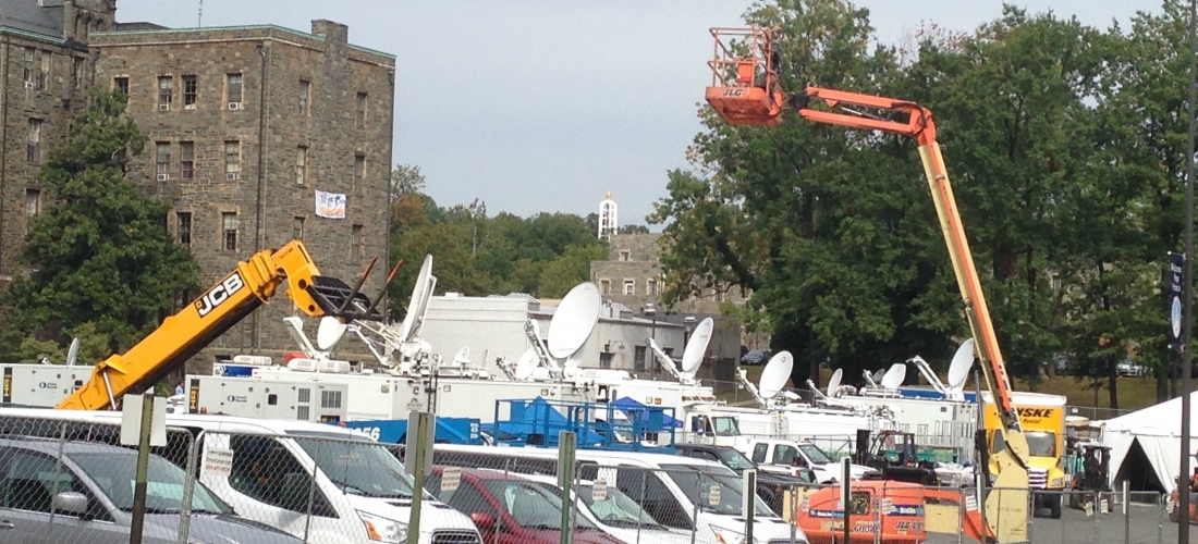 Media Trucks Parked in McMahon lot