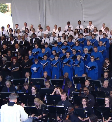 The orchestra and choir filled the CUA campus with music for the papal Mass.