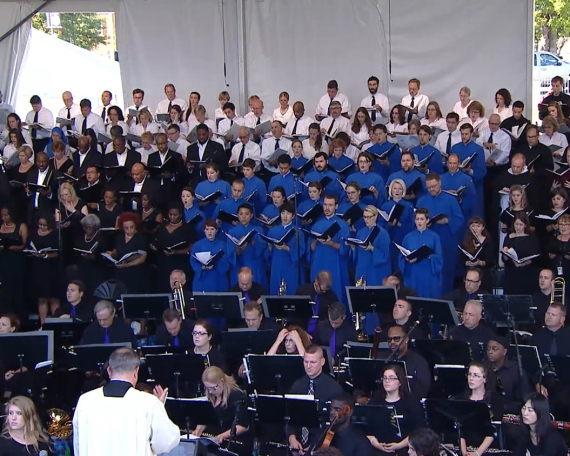 The orchestra and choir filled the CUA campus with music for the papal Mass.