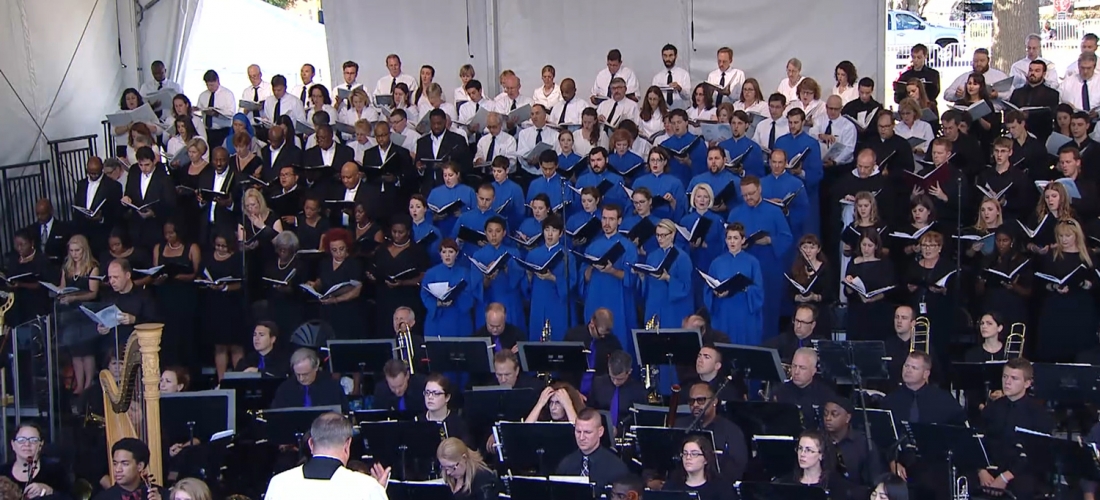 The orchestra and choir filled the CUA campus with music for the papal Mass.