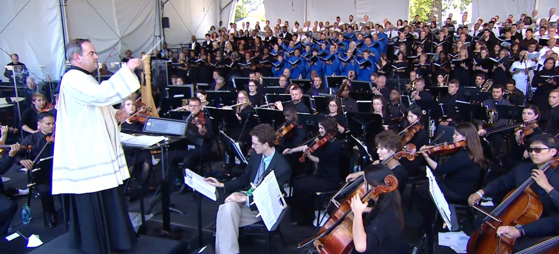 Peter Latona, Basilica Music Director, conducts the combined CUA, Basilica, Archdiocesan choir and orchestra.